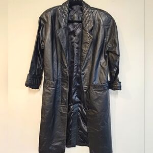 Black Vintage Leather Trench Coat
